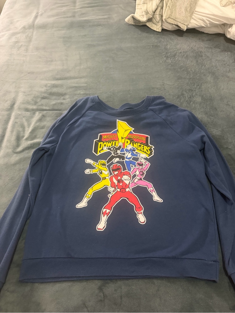 Power Ranger Navy Blue Long Sleeve Tee with Colorful Ranger Graphic